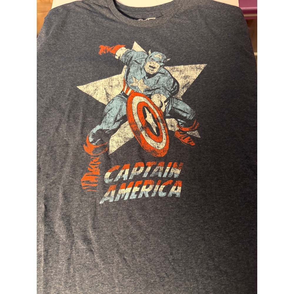 Marvel Captain America Graphic T-Shirt Navy Blue Heather Mens 3XB DistressedStar